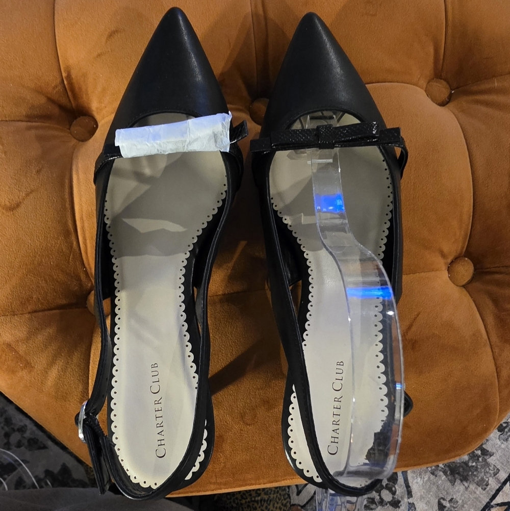 Charter Club Black Pointed-Toe Slingback Flats
